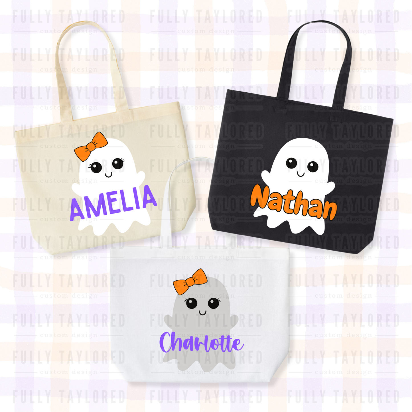 Custom Hand-Painted Halloween Tote Bag (Ghost)