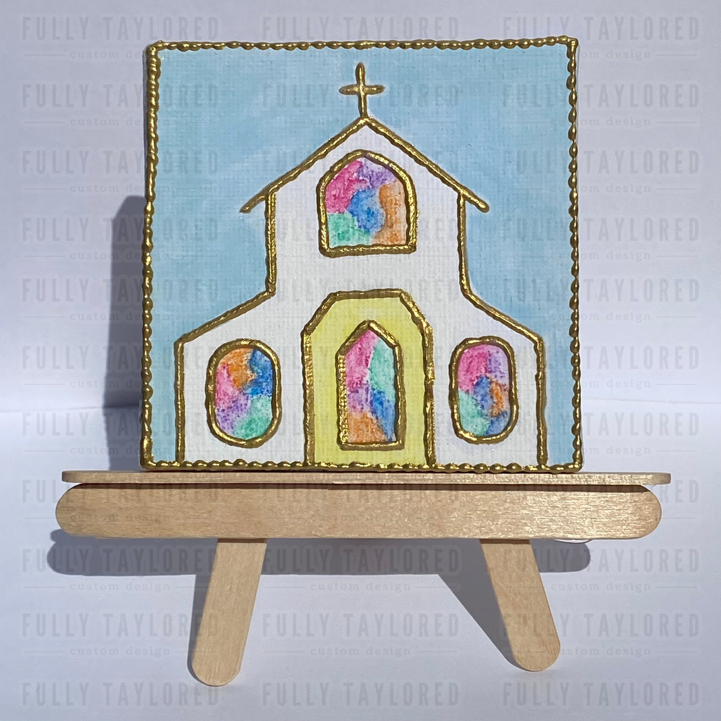 Watercolor Church Original Canvas 2