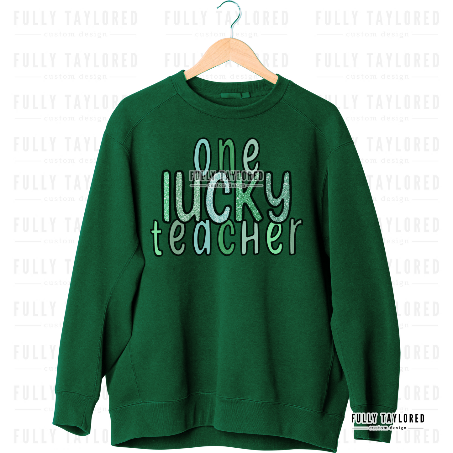 One Lucky Teacher Glitter PNG for Sublimation or Print (Digital Download)