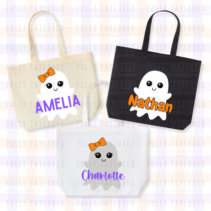 Custom Hand-Painted Halloween Tote Bag (Ghost)