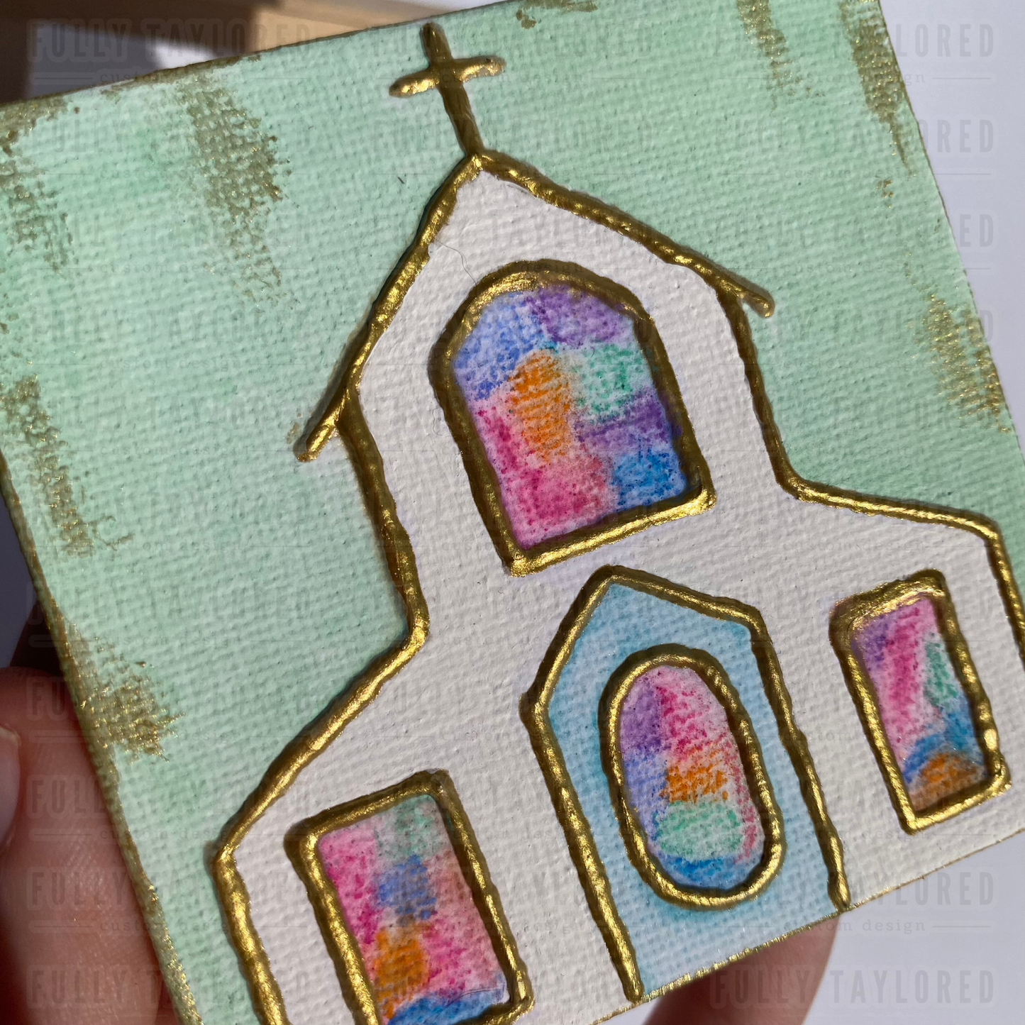 Watercolor Church Original Canvas 1