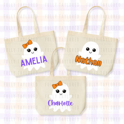 Custom Hand-Painted Halloween Tote Bag (Ghost)