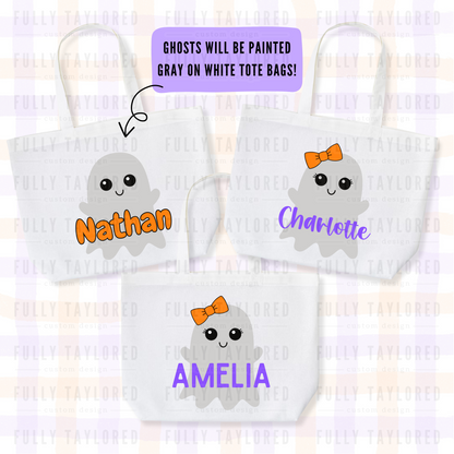 Custom Hand-Painted Halloween Tote Bag (Ghost)