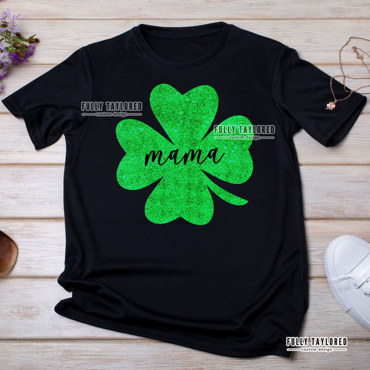 Custom Glitter Four-Leaf Clover w/ Name PNG for Sublimation or Print (Digital Download)