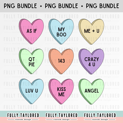 Classic Candy Color Hearts PNG BUNDLE for Sublimation or Print (Digital Download) (4 Files)