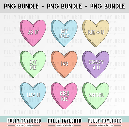 Classic Candy Color Hearts PNG BUNDLE for Sublimation or Print (Digital Download) (4 Files)