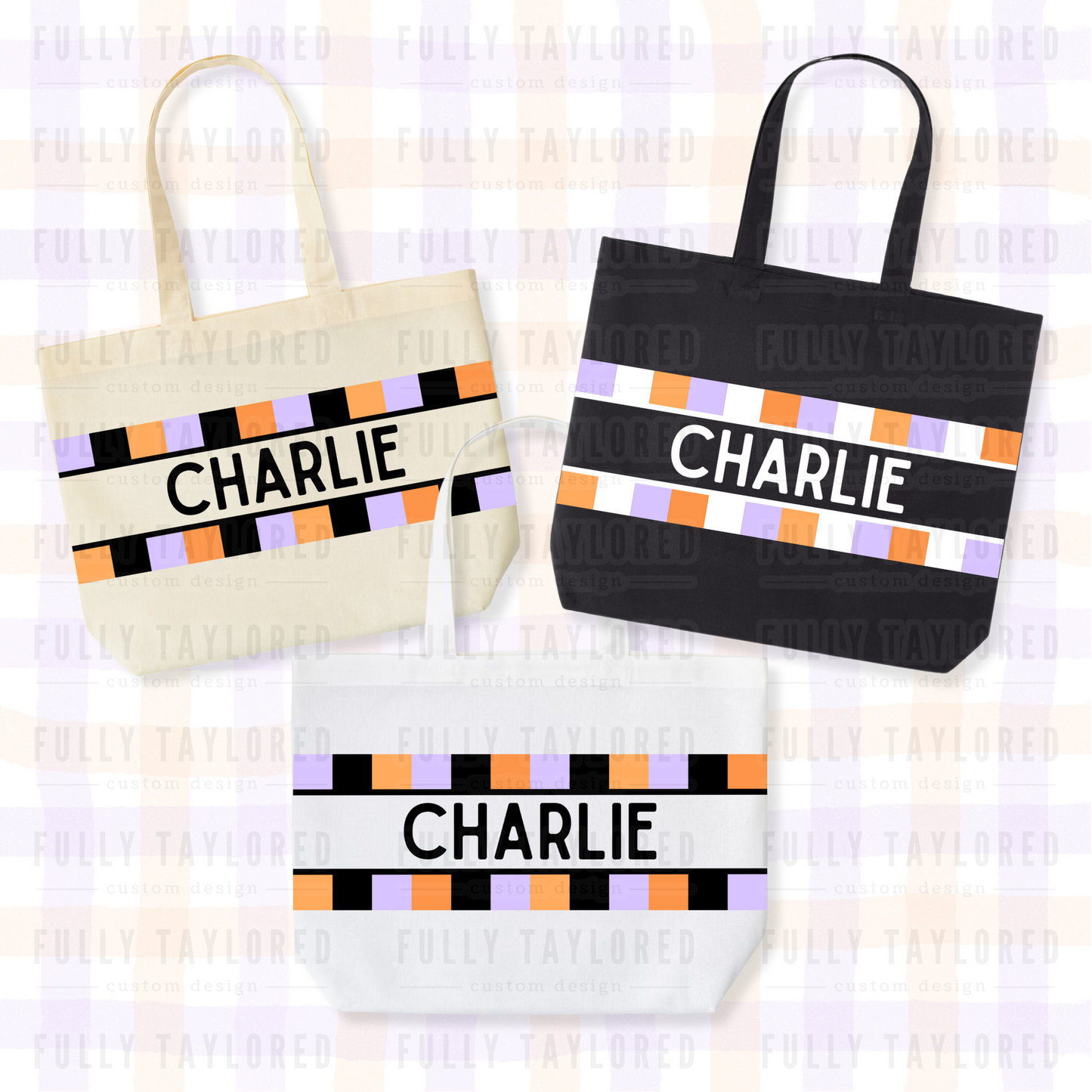 Custom Hand-Painted Halloween Tote Bag (Checkered)