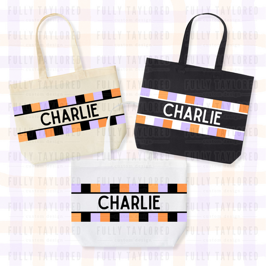 Custom Hand-Painted Halloween Tote Bag (Checkered)