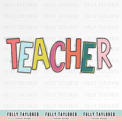 Teacher Doodle Glitter PNG for Sublimation or Print (Digital Download)