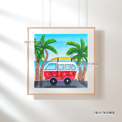 Retro Bus at the Beach Art Print