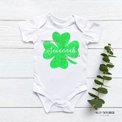 Custom Glitter Four-Leaf Clover w/ Name PNG for Sublimation or Print (Digital Download)